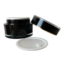 Pot en acrylique à double paroi 5g-50g, rond noir brillant, pour gel UV, cosmétiques, crème pour le visage, avec couvercle à vis, sérigraphié