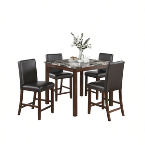 Db Classic 5 <b>Pc</b> Counter Height Dining <b>Set</b> Faux Marble Top Table With 4 High Chairs Modern Contemporary Design - Product Image 1