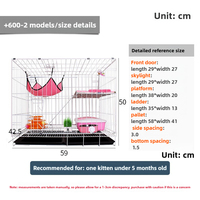 Cage pliable pour chat avec fil de fer épaissi Plateau et boîte en plastique de conception solide Maison pour chat à deux étages Cage pour animaux de compagnie écologique