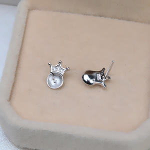 Pendientes de Plata S925 con Forma de Corona, Aretes de Trébol Modernos, Accesorios de Perlas DIY, Base Vacía para Pendientes Femeninos 1184 - Product Image 4