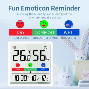 เครื่องวัดอุณหภูมิและความชื้นแบบดิจิตอล LCD พร้อมปฏิทิน สำหรับใช้ภายในและภายนอกอาคาร นาฬิกาตั้งโต๊ะสำหรับสำนักงาน ขายส่ง - Product Image 4