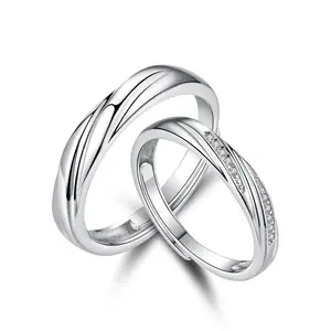 ROMY cincin pasangan Hari Valentine, cincin pertunangan zirkonia kubik sederhana Jepang dan Korea, cincin pasangan 925 perak Sterling