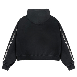 Sudadera con Capucha para Hombre, Estilo Vintage, Negra Lavada, con Estampado de Letras, Manga Larga, con Pedrería Vertical, de Alta Calidad, Talla Grande - Product Image 2