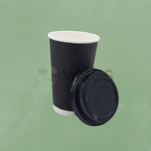 Tasse en papier ondulée noire résistante à la chaleur avec isolation à trois couches adaptée pour servir du thé chaud, du café et des boissons - Product Image 1
