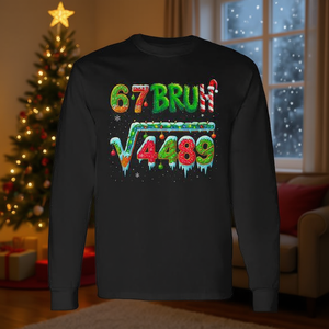 Santa Says 67 Square Root 4489 Math Humor Camiseta de manga larga para adultos, unisex, cuello redondo, estampado digital - Product Image 3