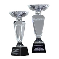 Trophées en cristal en forme de double coupe avec base noire pour la reconnaissance de l'excellence d'équipe et des réalisations collaboratives
