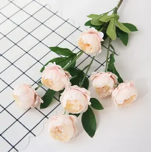 Gaya Baru 7 Kepala Bunga Buatan Peony Semprot Bunga Sutra untuk Pernikahan Memimpin Jalan