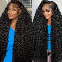Wig Rambut Asli Manusia 40 inci, Kepadatan 180%, Tanpa Proses, Virgin, 13x4 Glueless Lace Front, Model Raw Deep Wave, Dijual Grosir, 100% Rambut Manusia