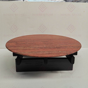 Tavolino da Caffè in Travertino Rosso Naturale Lucidato e Levigato, Design Moderno Unico e Elegante per Soggiorno e Arredamento Casa - Product Image 3