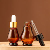 Flacon compte-gouttes portable en verre opaque de 50 ml, gravé, couleur thé, en forme de gourde, pour huiles essentielles, avec bouchon panier de fleurs, personnalisable, MOQ, cadeau