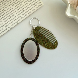 Hot Sales Cartoon Oval Mini Coin Holder Keychain Premium Glitter Portable Makeup Mirror Acrylic DIY Girls Car <b>Bag</b> <b>Charms</b> - Product Image 6