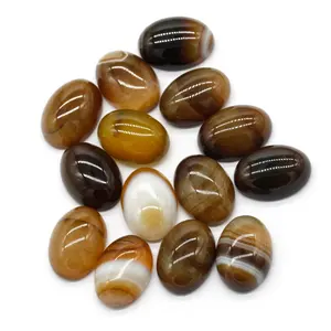 10*14 13*18 Oval Cabochon Flat Back Natural Brown Agate Ring Face Loose Stone Wholesale