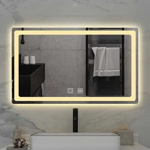 Modern New Design Bathroom Backlit Mirror Lighted Beveled Bath Vanity Backlit Illuminated Led Mirror Wall Hanging Rectangle 5 Mm