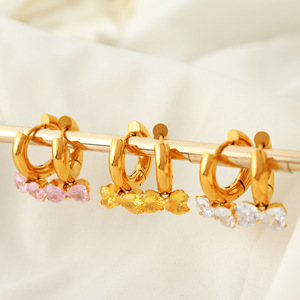 Creative <strong>Cute</strong> Simple Stylish Multi-Color Bowknot Moulding Stainless Steel Golden <strong>Earrings</strong> With Diamond Setting for Girls Women