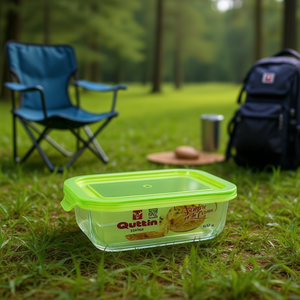 Contenedor Minimalista Rectangular de Vidrio Verde para Almacenamiento de Alimentos de 600cc, 17.8 x 13.5 cm, para Camping, con Diseño Impreso - Product Image 3