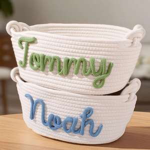 Cesta de Algodón Tejida Personalizada, Cesta de Almacenamiento con Nombre Personalizado para Juguetes de Bebé, Organizador de Cuarto de Niños o Contenedor para Juguetes de Mascotas, Regalo Hecho a Mano - Product Image 3