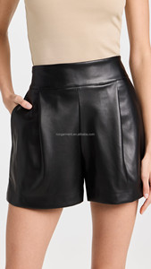 Wholesale Summer <strong>Short</strong> Pants Loose Fit Plain <strong>Black</strong> Women's High Rise Faux <strong>Leather</strong> <strong>Shorts</strong> - Product Image 2