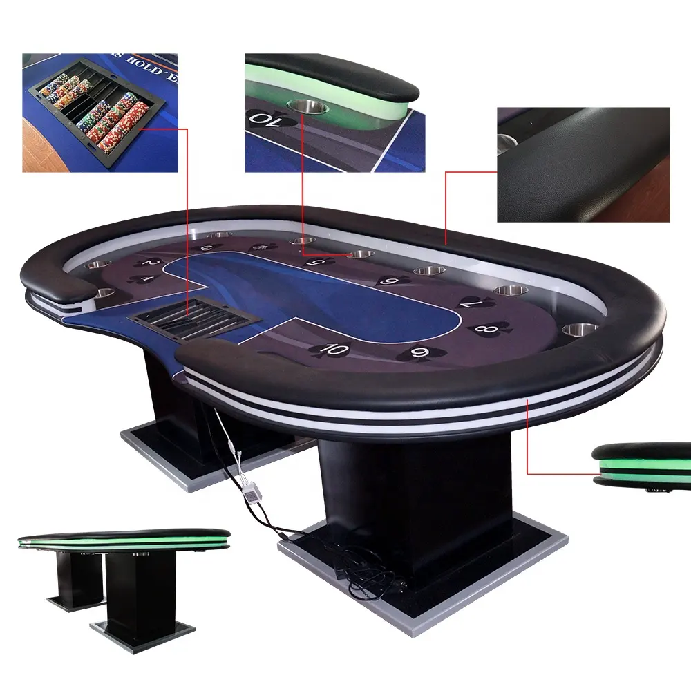 2023 LED luce gioco d'azzardo tavolo roulette casinò 94 pollici con 10 posti giocatori di lusso blackjack piker tavolo per casinò poker club