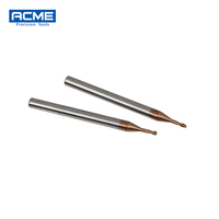Fraise à micro-embout en carbure de tungstène HRC60, diamètre mini 1,5 mm, pour métal, 2 flûtes, avec rayon d'angle