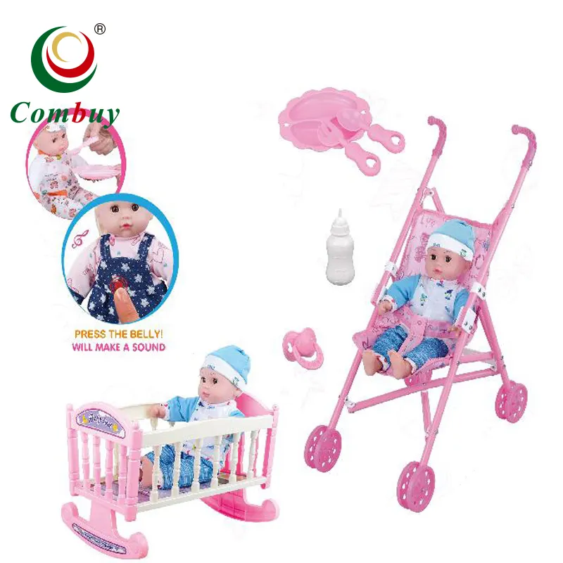 Cotton body cradle cart tableware baby play dolls with sound