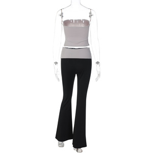 Spot New Strapless Top & Flared Pants Two-Piece <b>Set</b> Color Block Fashion Outfit for Women Fashion - Product Image 6