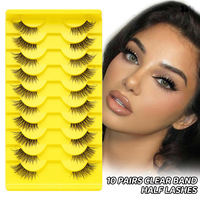 Vente en gros populaire demi-cils oeil de chat tige claire faux cils queue allongée demi-oeil naturel petits cils 10 paires