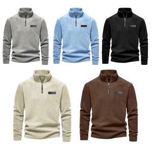 Maglione da Uomo Autunno/Inverno in Pile Caldo con Zip a Quarto, Maniche Lunghe, Tinta Unita, Collo Alto - Brand di Moda ODM - Product Image 1