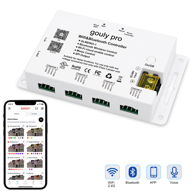 4 Output Pixel Controller Christmas Smart Lighting Control System Led Dc 12v Cloud Wifi Smart Voice Rgb Pixel Led Controller