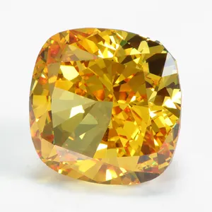 Bantalan Kuning Kustom Memotong Zirkonia Ukuran 10*10Mm untuk Pembuatan Perhiasan Cincin Berlian CZ Besar