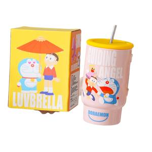 Doraemon Ceramic Ice <b>Cup</b> Extra Large Capacity With Straw <b>Insulated</b> For Women Gift Cartoon Design Pink Green Yellow - Product Image 2