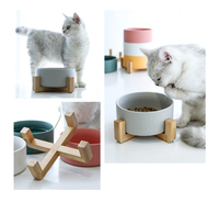 Bol pour animaux de compagnie en céramique avec cadre en bois, logo personnalisé en gros
