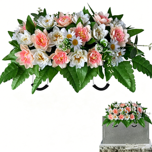 Memorial Grave Flowers <strong>Red</strong> White <strong>Tulips</strong> with Ferns for Headstones Cemetery Decoration Easy to Hang Reusable for Memorial Days - Product Image 4