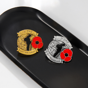 Broche Souvenir Anniversaire du Jour-D en Bronze Antique, Badge Épinglette Émaillée Fleur de Pavot avec Épée Utah Omaha Gold Juno, pour ne pas oublier - Product Image 3
