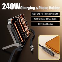 Nuevo Soporte Plegable 2 en 1 con Cable de Carga Rápida de 240W, Cable de Datos USB Tipo-C con Soporte para Teléfono 90 °   Diseño de codo invisible