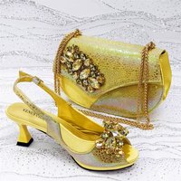 Chaussures italiennes de haute qualité à talons bas décorées de pierres en cristal, ensembles de chaussures et sacs de soirée pour femmes africaines