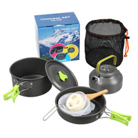 Set peralatan masak berkemah, peralatan masak ketel berkemah ringan portabel mangkuk panci tanpa lengket