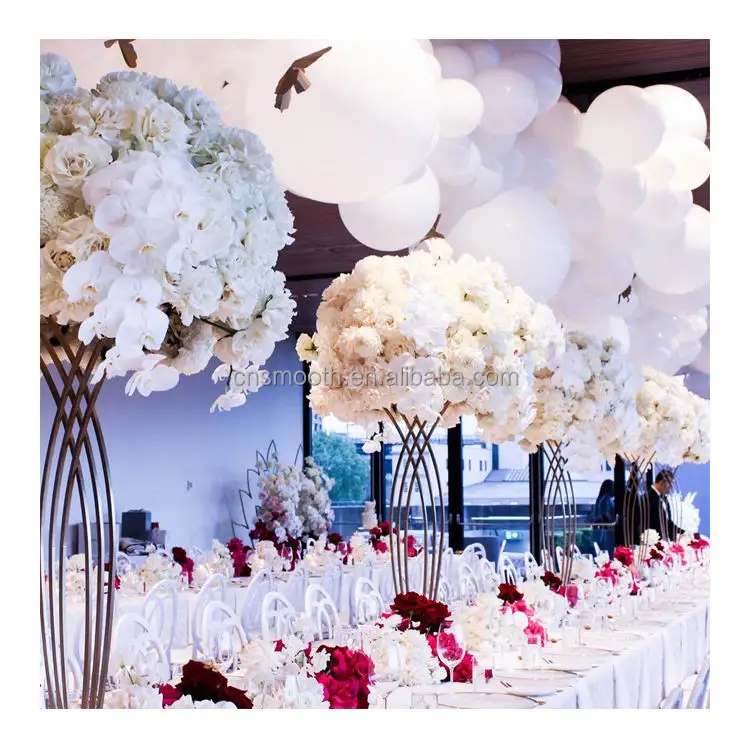 Mesa de seda Floral hecha a mano para boda, centro de mesa de rosas blancas artificiales