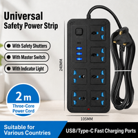 Multiprise en cuivre pur ABS 10A haute puissance, 6 prises, 3 ports USB-A, 1 port USB-C, câble de 2 m, normes européennes/britanniques
