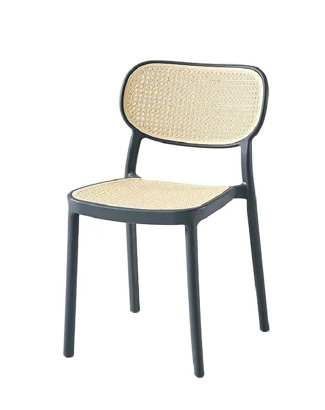Renkli plastik yemek salonu sandalye istifleme PVC rattan veranda bahçe sandalyeleri sıcak satış şık kolsuz sandalye