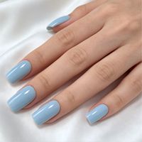 Vente en gros de faux ongles carrés personnalisés à étiquette privée, bleu pastel, solides, brillants