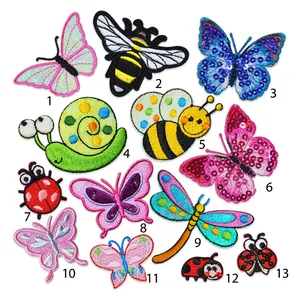 Schattige Cartoon Vlinder Bee Slak Insect Borduurwerk Ijzer Op Patch Voor Kinderkleding