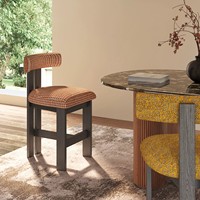 Chaise de salle à manger rétro JP avec design en tissu Tabouret de bar moderne en bois massif avec dossier confortable