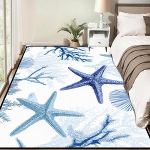 พรมลายปลาดาวชายทะเล ขนาด 2'x3' <span class=keywords><strong>สี</strong></span><span class=keywords><strong>ฟ้า</strong></span> ลายทะเล <span class=keywords><strong>ปะการัง</strong></span> เปลือกหอย ซักได้ ขนสั้น - Product Image 2