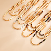 Collier vintage multicouche en perles argentées brisées pour femmes, bijou ras-du-cou géométrique moderne du milieu du siècle avec perles rondes