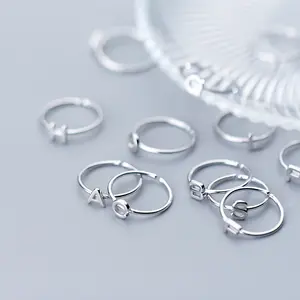 RC1039 Simple Rhodium Plated S925 Sterling Silver Initial Rings Letter Adjustable 26 Initial Letter Ring Jewelry