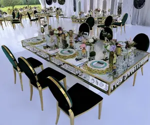 Modern crystal glass top mirror wedding dining tables for sale