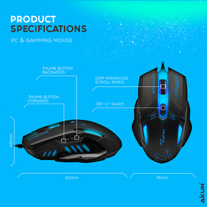 AIKUN Wired Gaming <strong>Mouse</strong> GX51,7keys,4 Adjustable DPI Levels,7 Color Circular Breathing LED <strong>Light</strong>,1.8m Braided Wire - Product Image 5