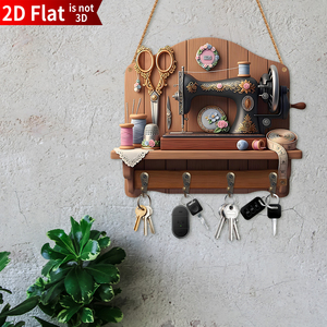 Treo tường bằng gỗ Key holder với 4 Hooks máy may trang trí khắc gỗ đơn Tier Dễ dàng cài đặt - Product Image 2