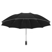 LS Haute Qualité Vente en Gros Parapluie Lampe de Poche Automatique 3 Plis avec Poignée Lumière LED avec Bande Réfléchissante