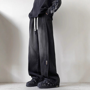 Mùa thu nam hợp thời trang giản dị Scimitar rắn thoáng khí phá hủy rửa denim cộng với kích thước thẳng rộng chân Thiết kế dệt dệt - Product Image 2